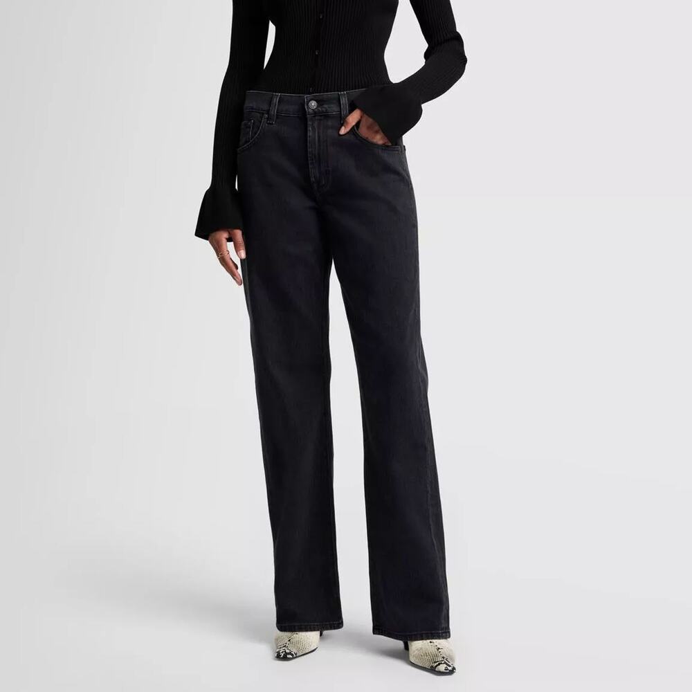 7 For All Mankind Tess Trouser Black Straight Leg Jeans Size 28x32.5 High Rise